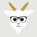 white goat with long eyelashes and tortoiseshell glasses