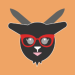 black goat with red statement glasses
